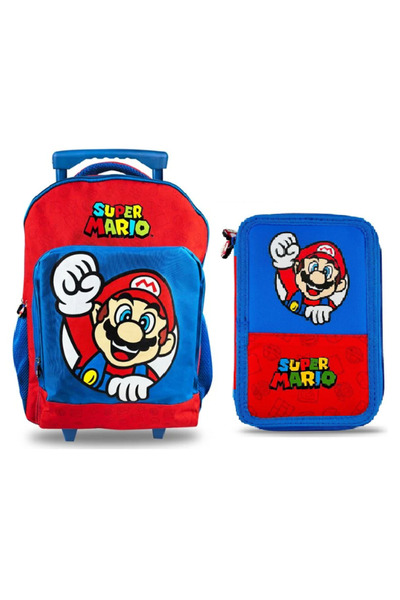 Super mario Set Ghiozdan troler, Super Mario, albastru/rosu, 33x43x15cm