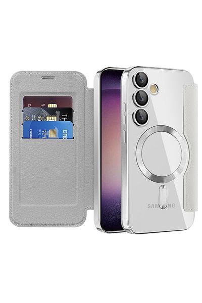 SKYDDAR INNOVATION Case for Samsung Galaxy S23 Plus, SmartMag Book, Magsafe, RFiD, Card Holder, sticker set, Gray