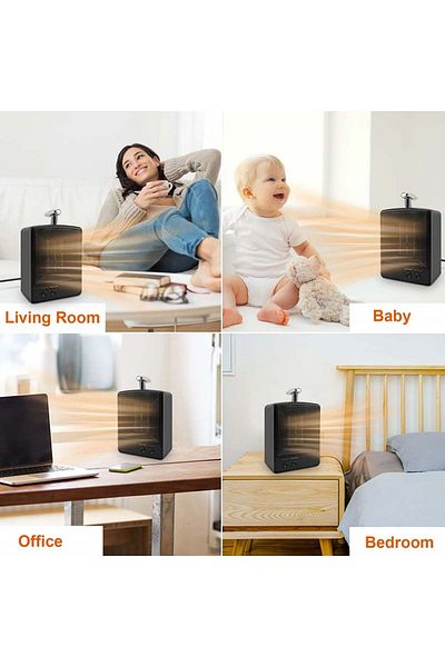 CestMall Radiator cu ventilator, 2 niveluri reglabile, 1000 W, negru, ceramic/ABS, 150 x 250 x 95 mm
