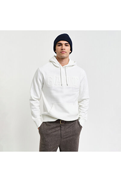 Gant Erkek Beyaz Regular Fit Kapüşonlu Logolu Sweatshirt