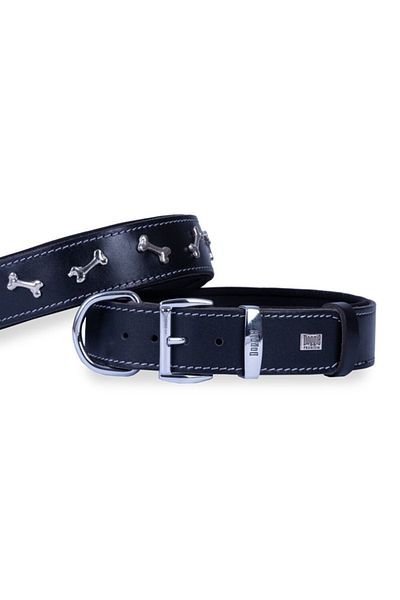 Doggie طوق رقبة كلب مزين بالعظام من الجلد المريح باللون الأسود المتوسط 4x52-60 سم