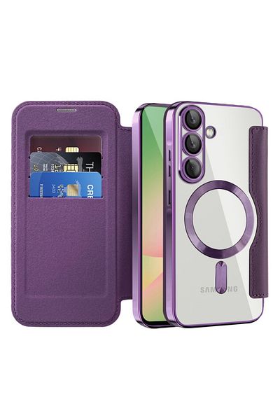 SKYDDAR INNOVATION Case for Samsung Galaxy A56 5G, SmartMag Book, Magsafe, RFiD, Card Holder, sticker set, Purple