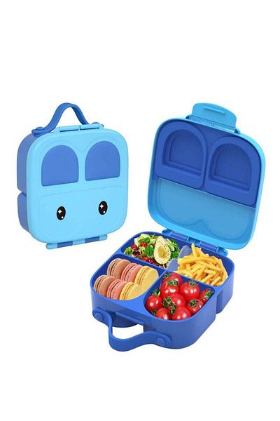 COOYA Kids Lunch Box,Plastic Bento Box with 4 Compartments,Portable,Removable Divider,Blue