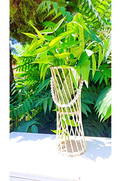 EL YAPIMI Sorgun Kadın Kooperatifi Dekoratif Pampars Bambu Çubuklu Ahşap Vazo