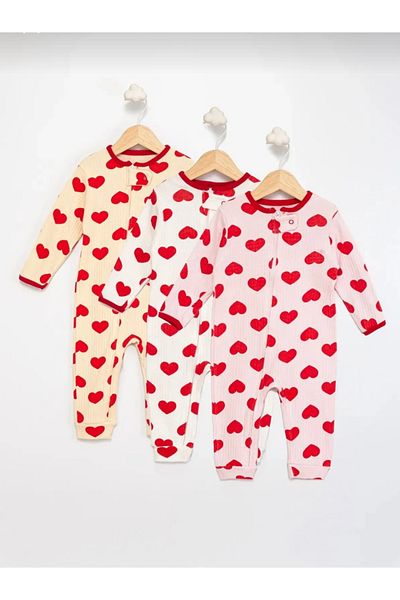 Baby Wings Baby Girl Printed Cotton Cuffed 3-Piece Jumpsuit Set with Colorful Pattern