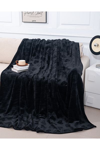 trendyhome Cocolino Fluffy Blanket, Double Bed, Hearts, Black, PT344231