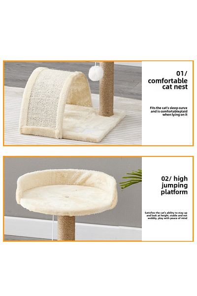 COOYA Cat Scratching Post Tower,Cat Tree Tower with Hanging Ball Toy,Plush Platform and Scratch Ramp,Beige