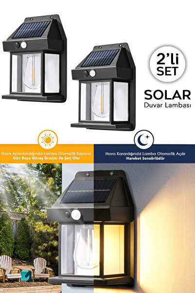 Meleni Home 2 Adet Solar Duvar Lambası - Hareket Sensörlü Güneş Enerjili Lamb...
