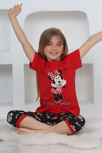 Minigimin Cicileri Miniğimin Cicileri (11-14 سنة) طقم كابري بناتي منقوش من Mnn Ms - أحمر