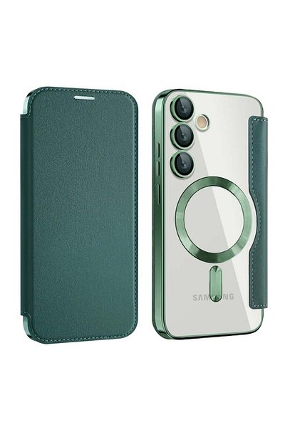 SKYDDAR INNOVATION Case for Samsung Galaxy S23, SmartMag Book, Magsafe, RFiD, Card Holder, sticker set, Green