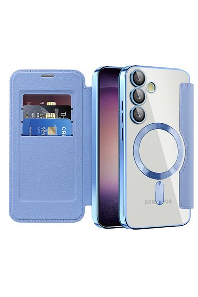 SKYDDAR INNOVATION Case for Samsung Galaxy S23, SmartMag Book, Magsafe, RFiD, Card Holder, sticker set, Blue