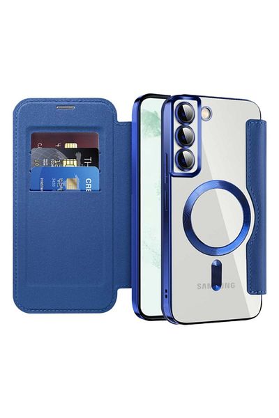 SKYDDAR INNOVATION Case for Samsung Galaxy S22 Plus, SmartMag Book, Magsafe, RFiD, Card Holder, sticker set, Blue