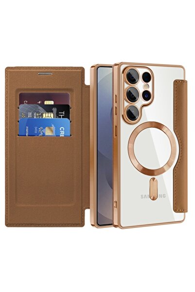 SKYDDAR INNOVATION Θήκη για Samsung Galaxy S25 Ultra, SmartMag Book, Magsafe, RFiD, Θήκη καρτών, σετ αυτοκόλλητων, καφέ