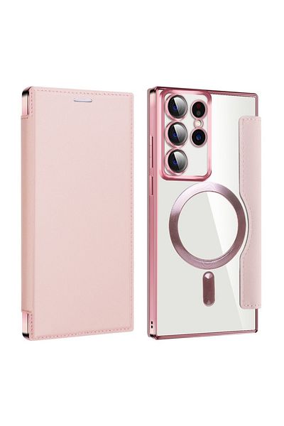 SKYDDAR INNOVATION Case for Samsung Galaxy S22 Ultra, SmartMag Book, Magsafe, RFiD, Card Holder, sticker set, Pink