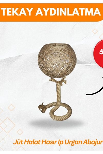 TEKAY AYDINLATMA Jute Rope Lampshade Wicker Rope Tether Lampshade