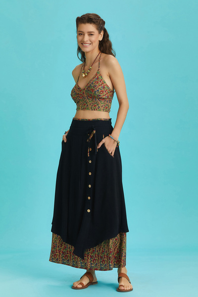 Los banditos Fustă evazată cu nasturi în stil boem