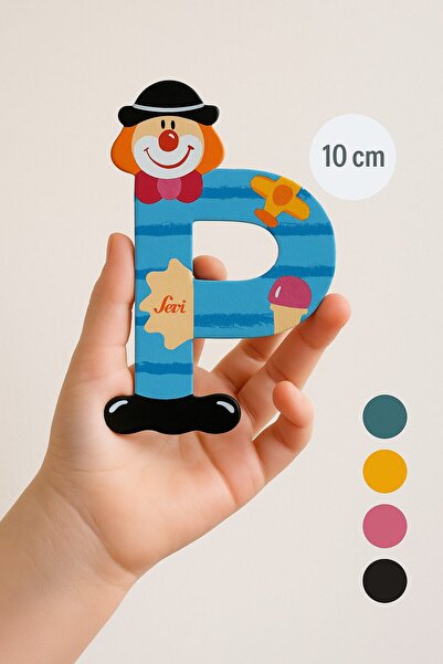 TOYFEST حرف P خشبي مع مهرج - تصميم ملون وممتع (10 سم)