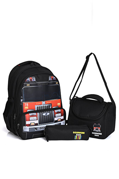 Wander Set de 3 genți de școală cu model de pompieri pentru băieți (rucsac + ...