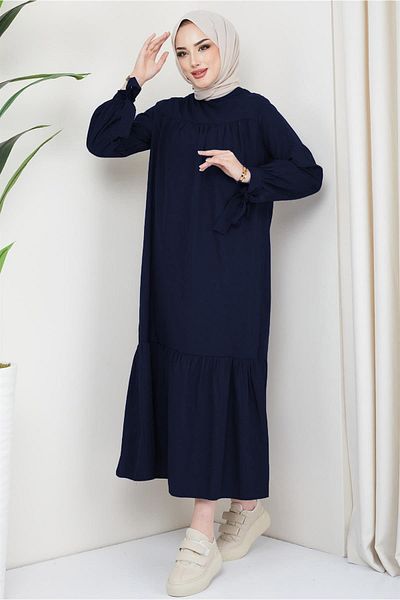 hafsamina Φόρεμα με μανίκια με δέσιμο στο μανίκι Navy Blue HM2081