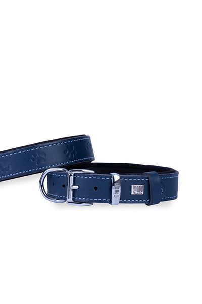 Doggie طوق كلب من الجلد المريح بنمط مخلب أزرق متوسط ​​2.5x37-45 سم