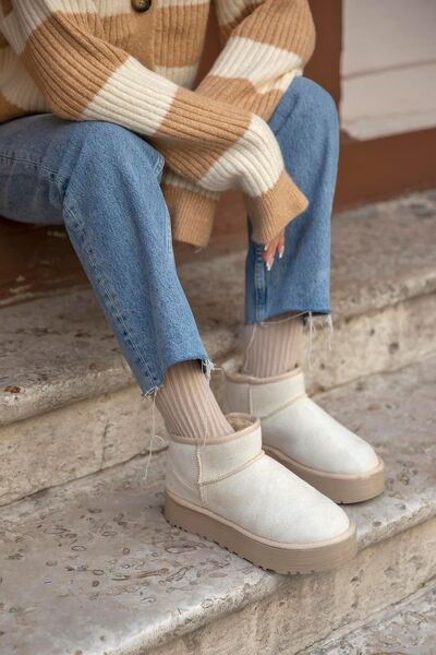 StWenn W Classic Ultra Mini Platform Chestnut Mini Tan Suede Women's Boots with Thick Sole Inside Sheepskin