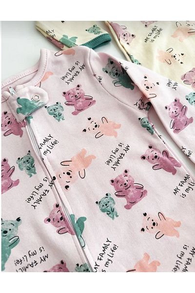 Baby Wings Baby Girl Printed Cotton Cuffed 3-Piece Jumpsuit Set with Colorful Pattern