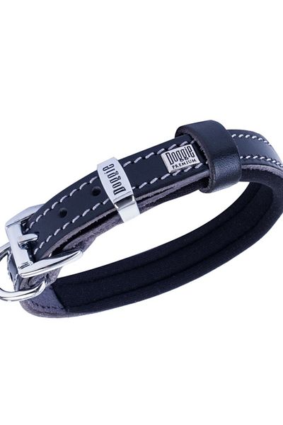 Doggie طوق كلب جلدي مريح أسود صغير 1.5x20-25 سم