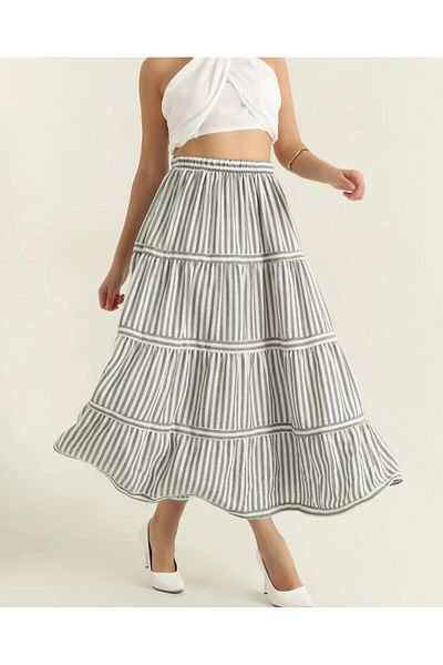 Azda Striped Linen Women's Skirt Model Code:279
