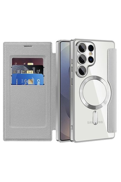 SKYDDAR INNOVATION Case for Samsung Galaxy S25 Ultra, SmartMag Book, Magsafe, RFiD, Card Holder, sticker set, Gray