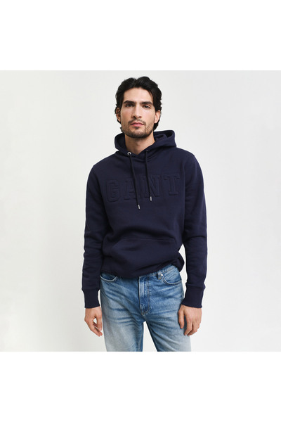 Gant Erkek Lacivert Regular Fit Kapüşonlu Logolu Sweatshirt