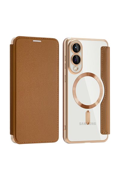 SKYDDAR INNOVATION Case for Samsung Galaxy S25 Edge, SmartMag Book, Magsafe, RFiD, Card Holder, sticker set, Brown
