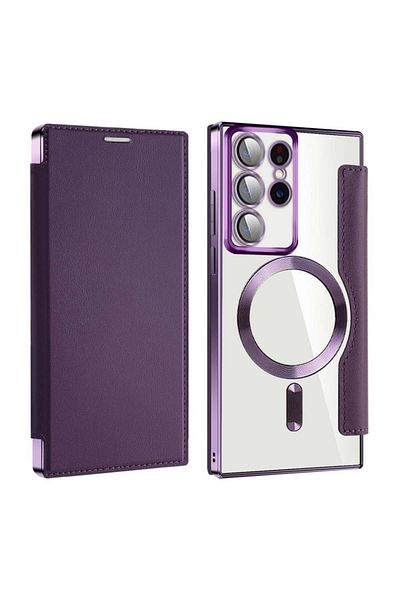 SKYDDAR INNOVATION Case for Samsung Galaxy S22 Ultra, SmartMag Book, Magsafe, RFiD, Card Holder, sticker set, Purple