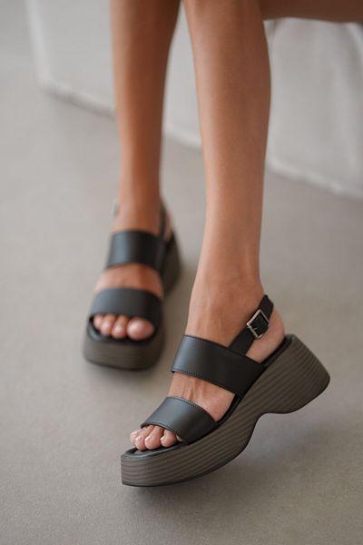 selinshoes Sandale pentru femei Holy cu toc gros, cu două curele, cu prindere la gleznă - NEGRU