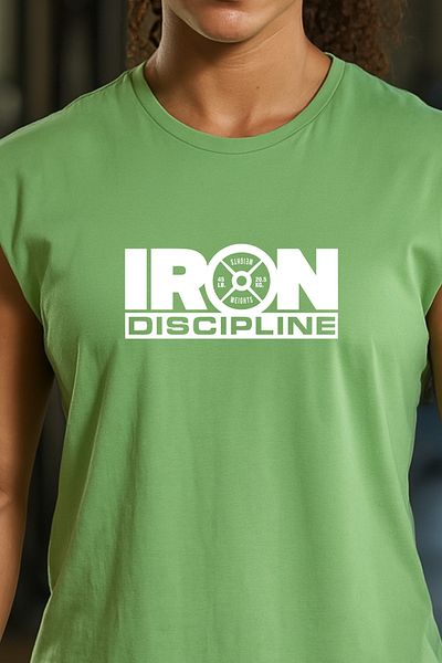 BESSA Tricou/singlet fără mâneci din bumbac oversize verde imprimat pentru femei