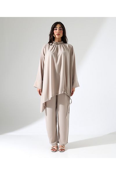 Fi'l Arz Fashion İnci Asymmetric Tunic Hijab Suit