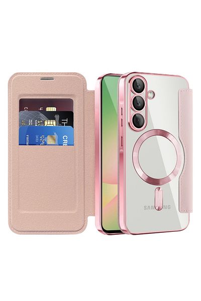 SKYDDAR INNOVATION Case for Samsung Galaxy A56 5G, SmartMag Book, Magsafe, RFiD, Card Holder, sticker set, Pink
