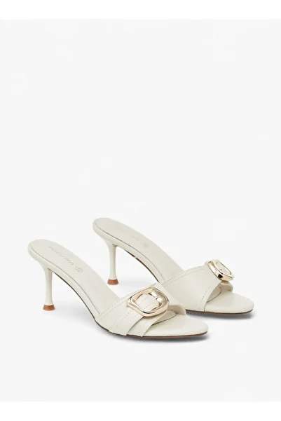 Paprika Buckle Accent Slip-On Sandals with Stiletto Heels