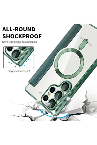 SKYDDAR INNOVATION Θήκη για Samsung Galaxy S25 Ultra, SmartMag Book, Magsafe, RFiD, Θήκη καρτών, σετ αυτοκόλλητων, Πράσινη