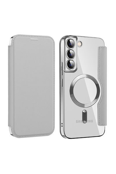 SKYDDAR INNOVATION Case for Samsung Galaxy S22 Plus, SmartMag Book, Magsafe, RFiD, Card Holder, sticker set, Gray