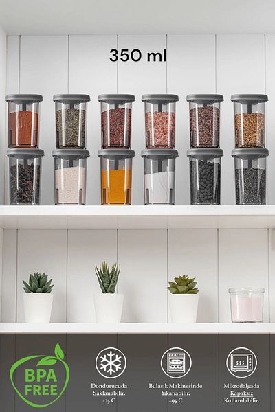 Kitchen Way Set of 12 Self-Spoon Spice Containers 350ml Spl1061