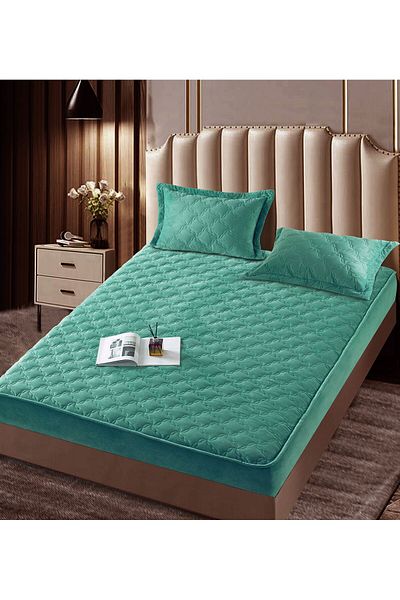 trendyhome Bed Cover with Elastic 140x200, Velvet, Turquoise, J141116