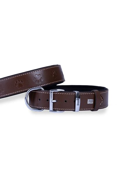 Doggie طوق كلب مريح من الجلد بنمط مخالب بني متوسط 4x52-60 سم