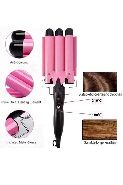COOYA 3 Barrel Curling Iron Hair Crimper,Adjustable Temperature Three Barrels Hair Waver,Ceramic,1 inch