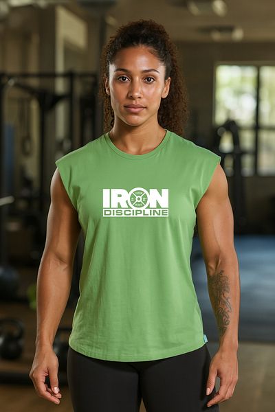 BESSA Tricou/singlet fără mâneci din bumbac oversize verde imprimat pentru femei