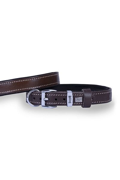 Doggie طوق كلب جلدي مريح بني صغير 2x30-35 سم