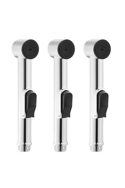 Lawazim BMB UV Bidet Sprayer Set of 3 - Silver Handheld Spray with Holder for Bathroom Hygiene Use