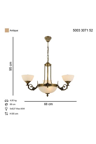 HubRom Lustra Moderna Mass , 4 brate, 4xE27+3xE14-60W, antiq 3071-52-04