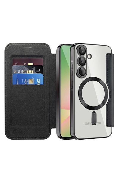 SKYDDAR INNOVATION Case for Samsung Galaxy A56 5G, SmartMag Book, Magsafe, RFiD, Card Holder, sticker set, Black