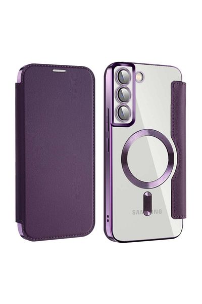 SKYDDAR INNOVATION Case for Samsung Galaxy S22 Plus, SmartMag Book, Magsafe, RFiD, Card Holder, sticker set, Purple