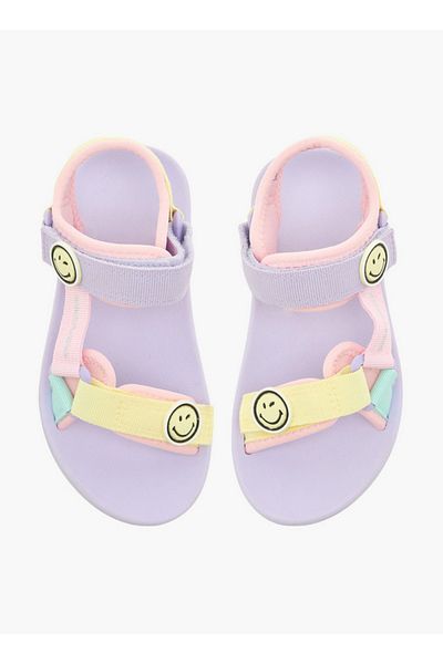SMILEY Accent Detail Sandals with Hook and Loop Closure
